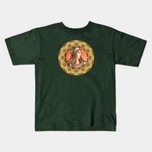 Mucha Flower Wreath Lady 06 Kids T-Shirt